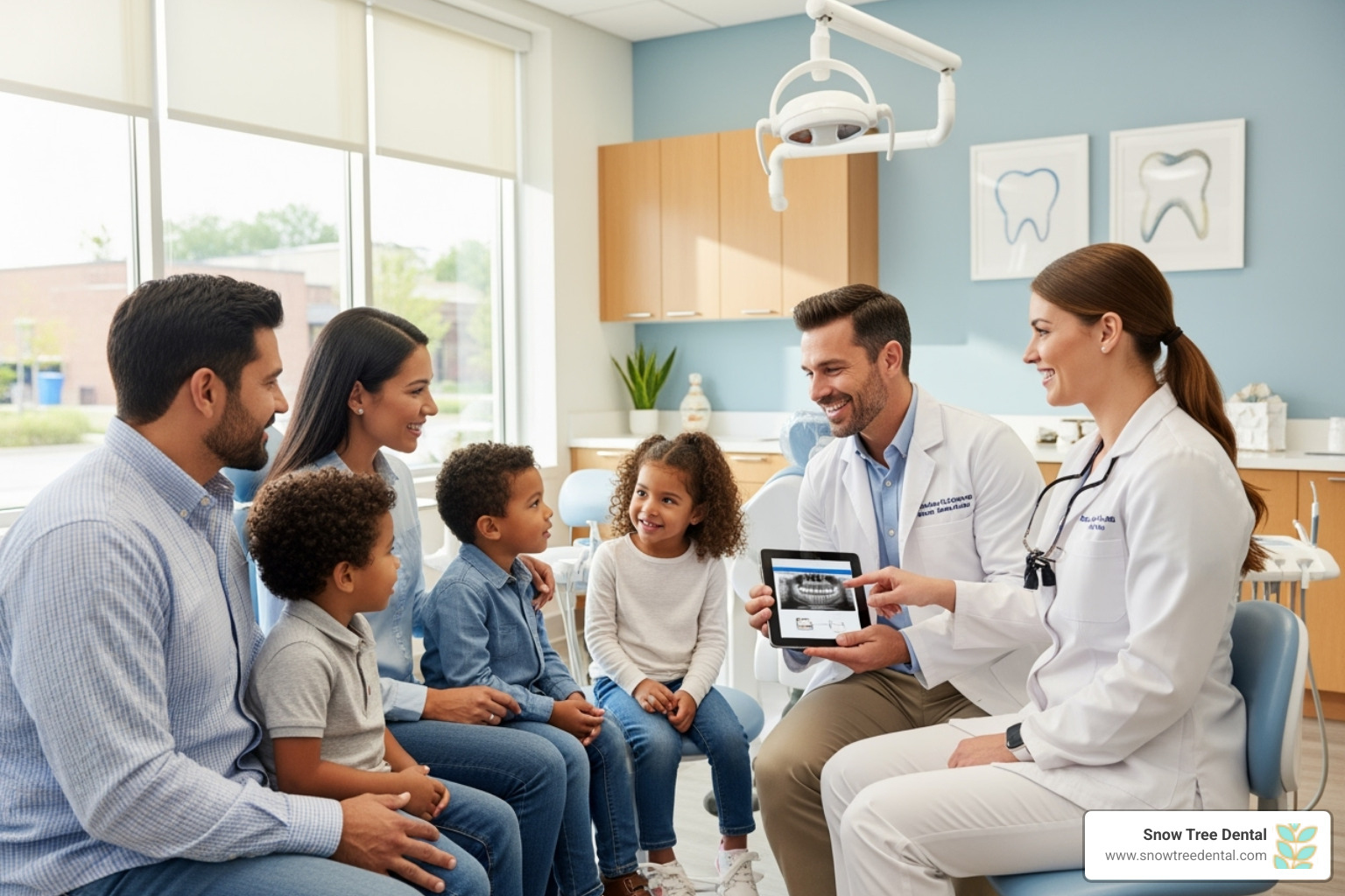friendly dental team consulting with a family - full service dental office friendly dental team consulting with a family - full service dental office