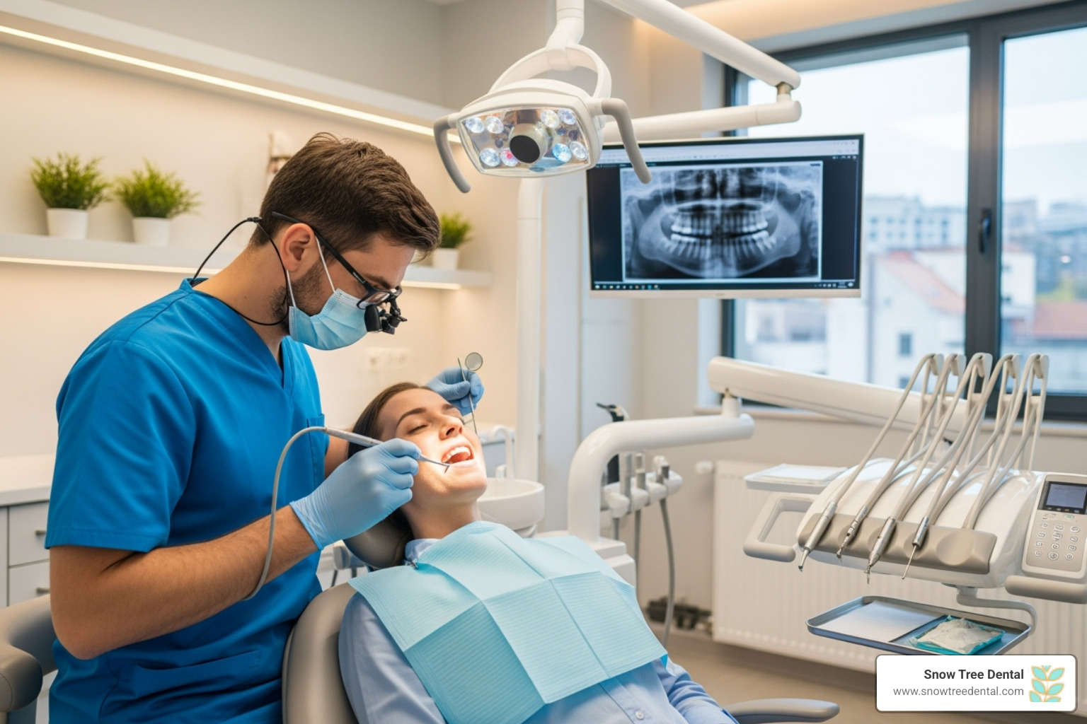 Dentist using modern dental equipment for a comfortable patient experience - houston cosmetic and family dental Dentist using modern dental equipment for a comfortable patient experience - houston cosmetic and family dental