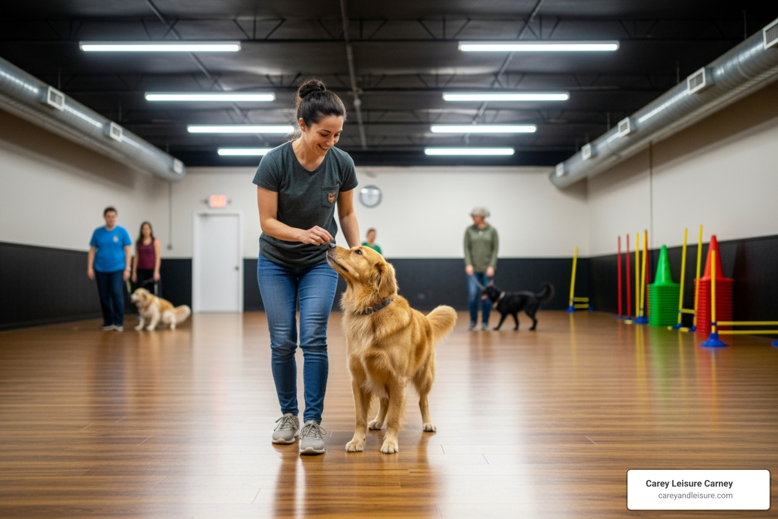A dog in a training class with its owner - dog owner liability