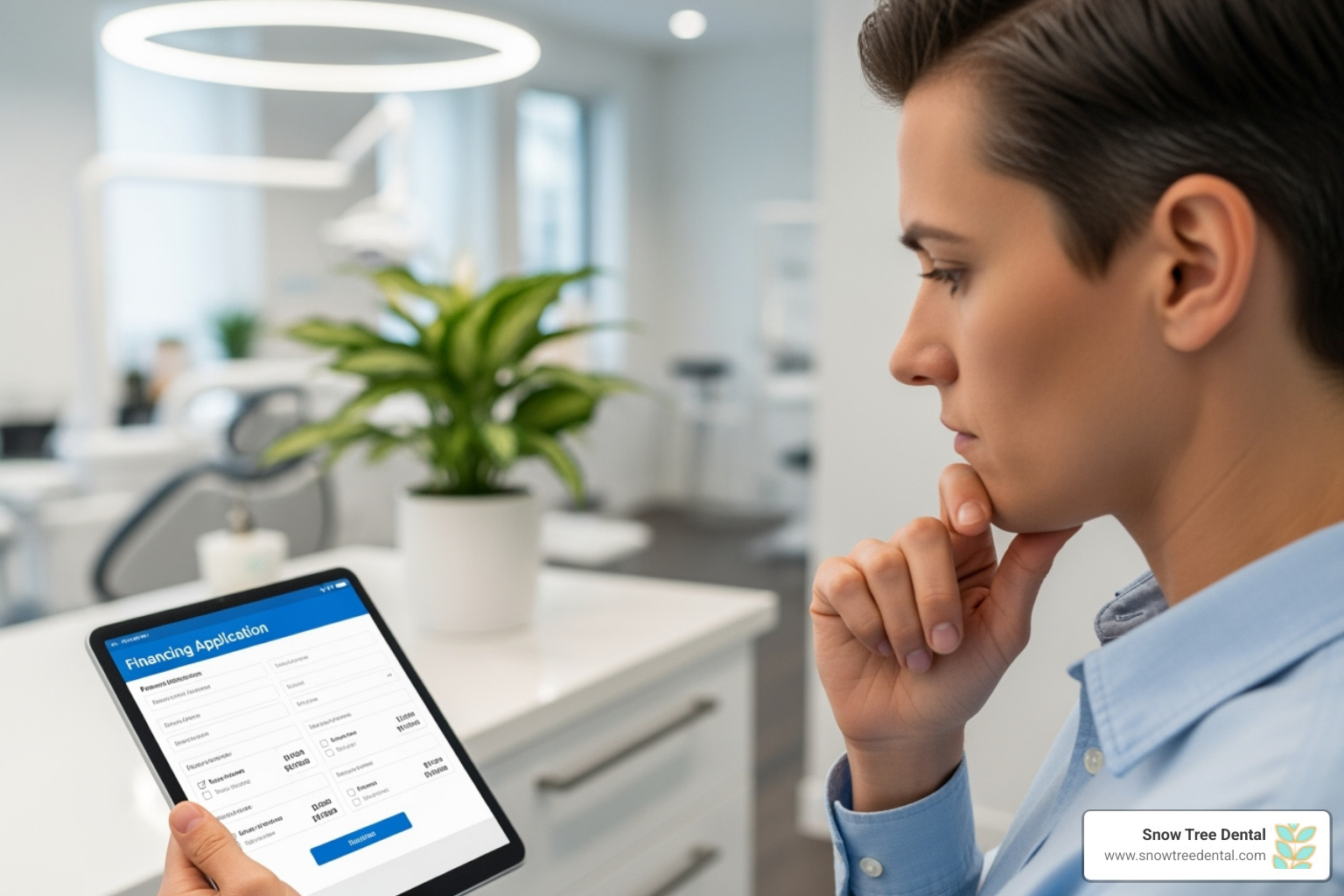 person looking at financing application - dental places that take payments person looking at financing application - dental places that take payments