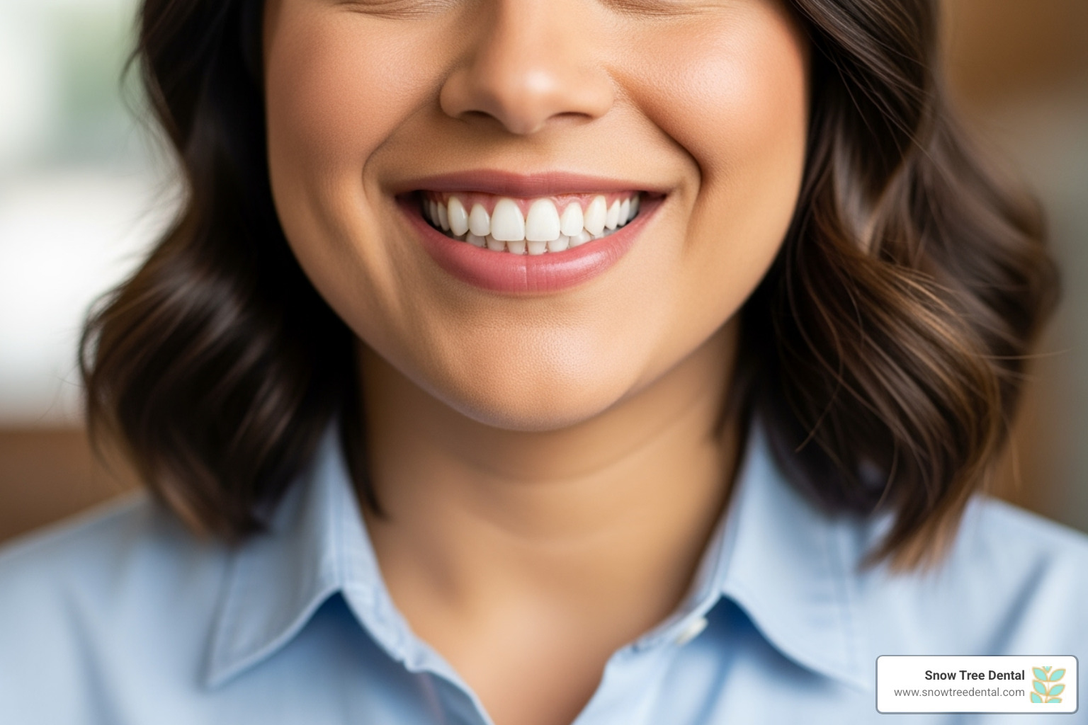 A person smiling confidently and showing off their healthy, repaired tooth - broken tooth repair