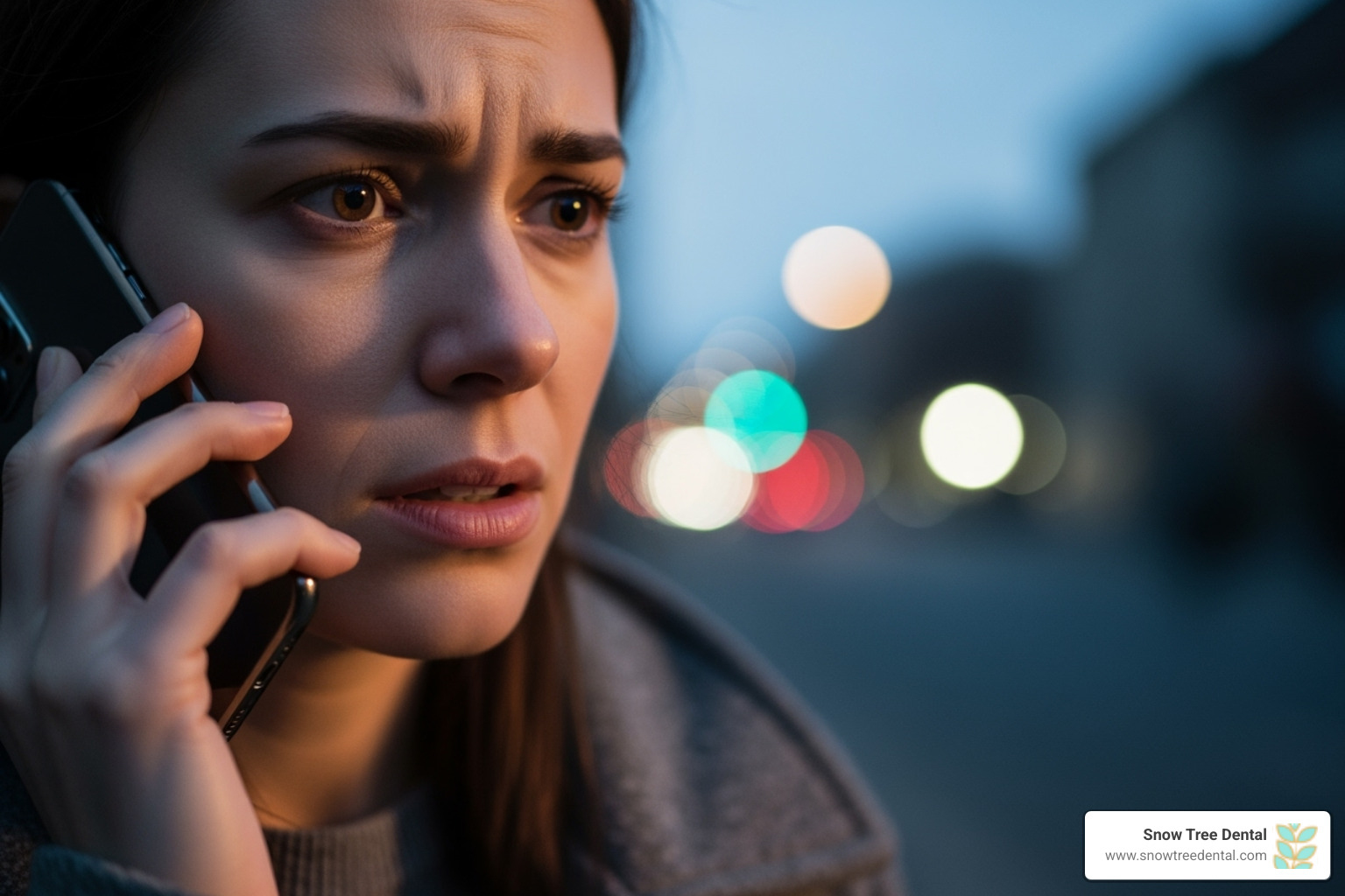 A person on the phone with a dental office, indicating the importance of calling the dentist immediately after a dental mishap. - lost filling repair