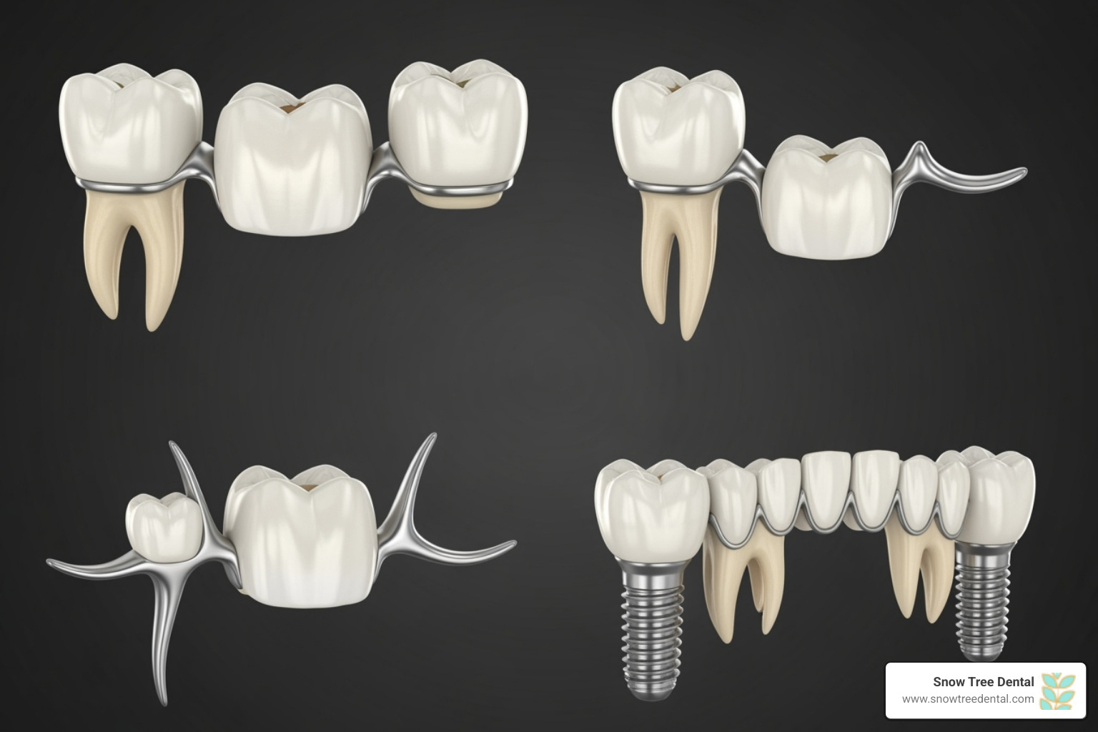 showing the four main types of dental bridges - Dental bridge Houston showing the four main types of dental bridges - Dental bridge Houston