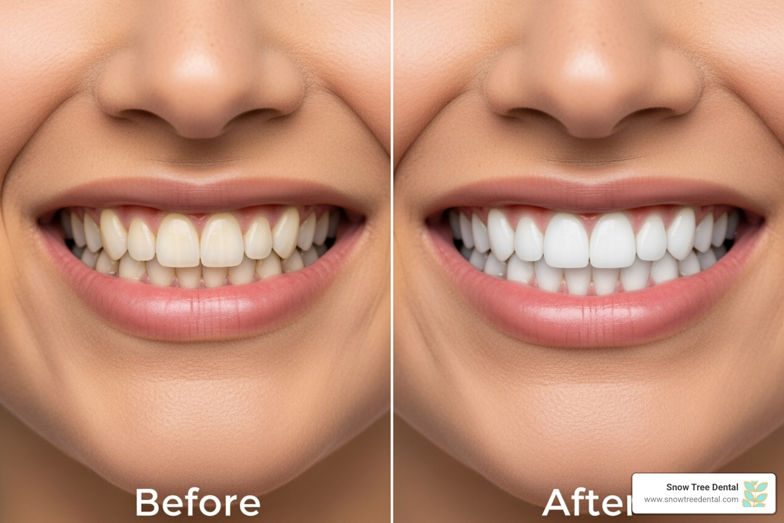 before-and-after comparison of teeth whitening results - professional teeth whitening