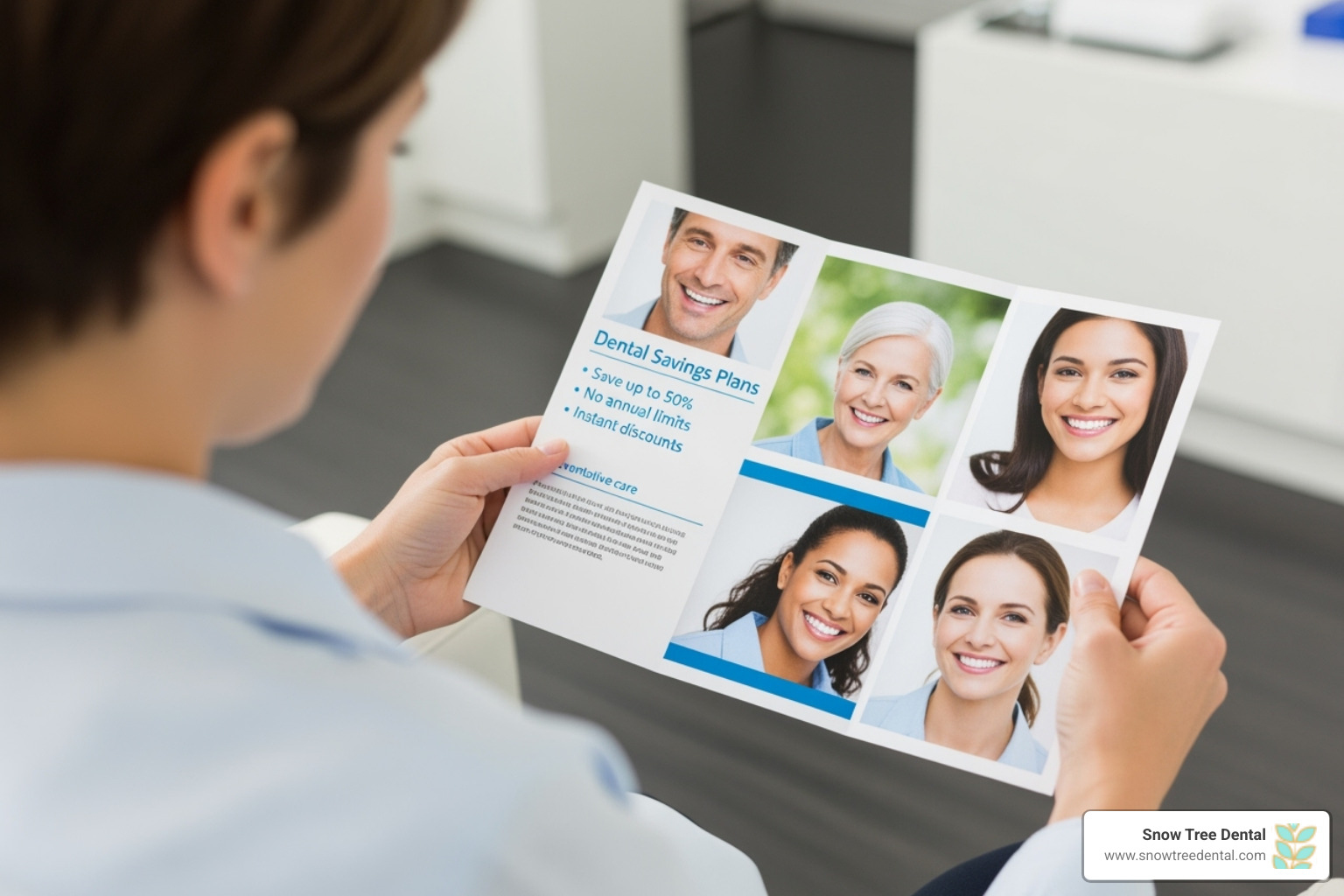 person reviewing a dental savings plan brochure - Dentist without insurance Houston