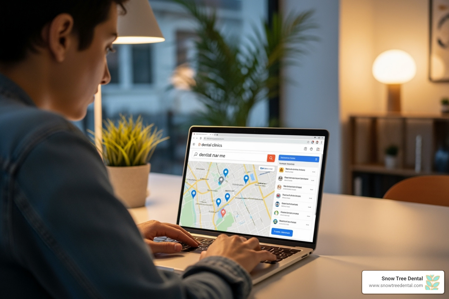 person searching for dental clinics on a laptop - Dentist without insurance Houston