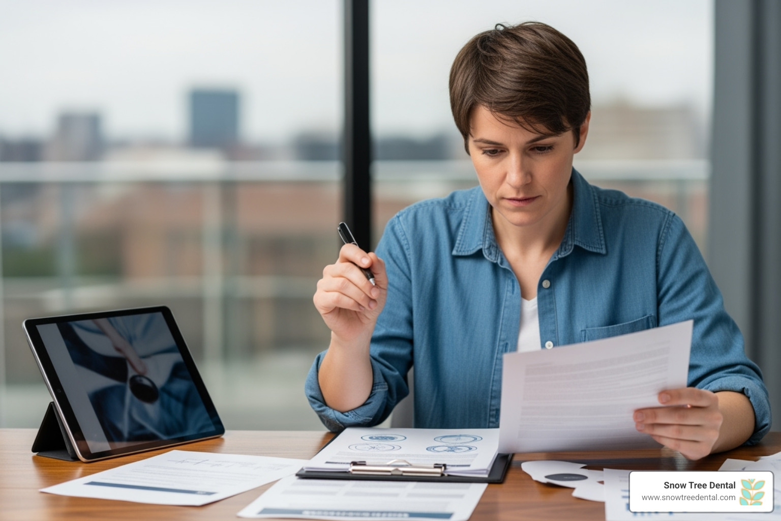 Person reviewing healthcare documents - dental care without insurance Person reviewing healthcare documents - dental care without insurance