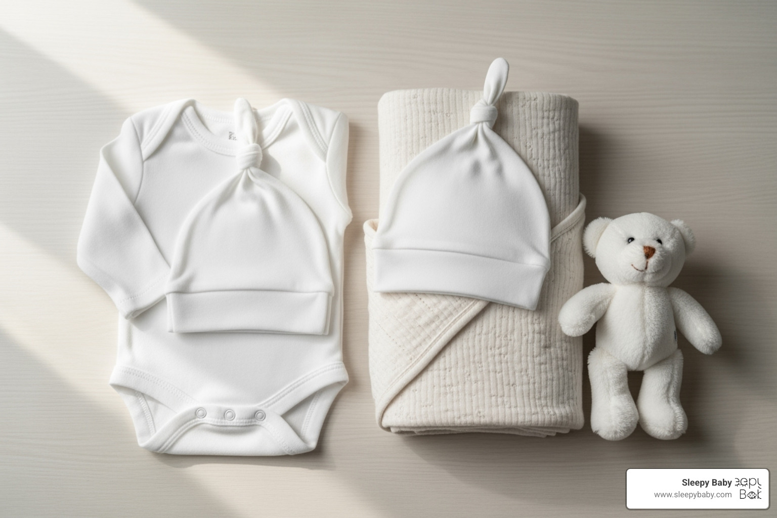 complete newborn going-home outfit, including a onesie, hat, and swaddle blanket - newborn essentials hospital bag
