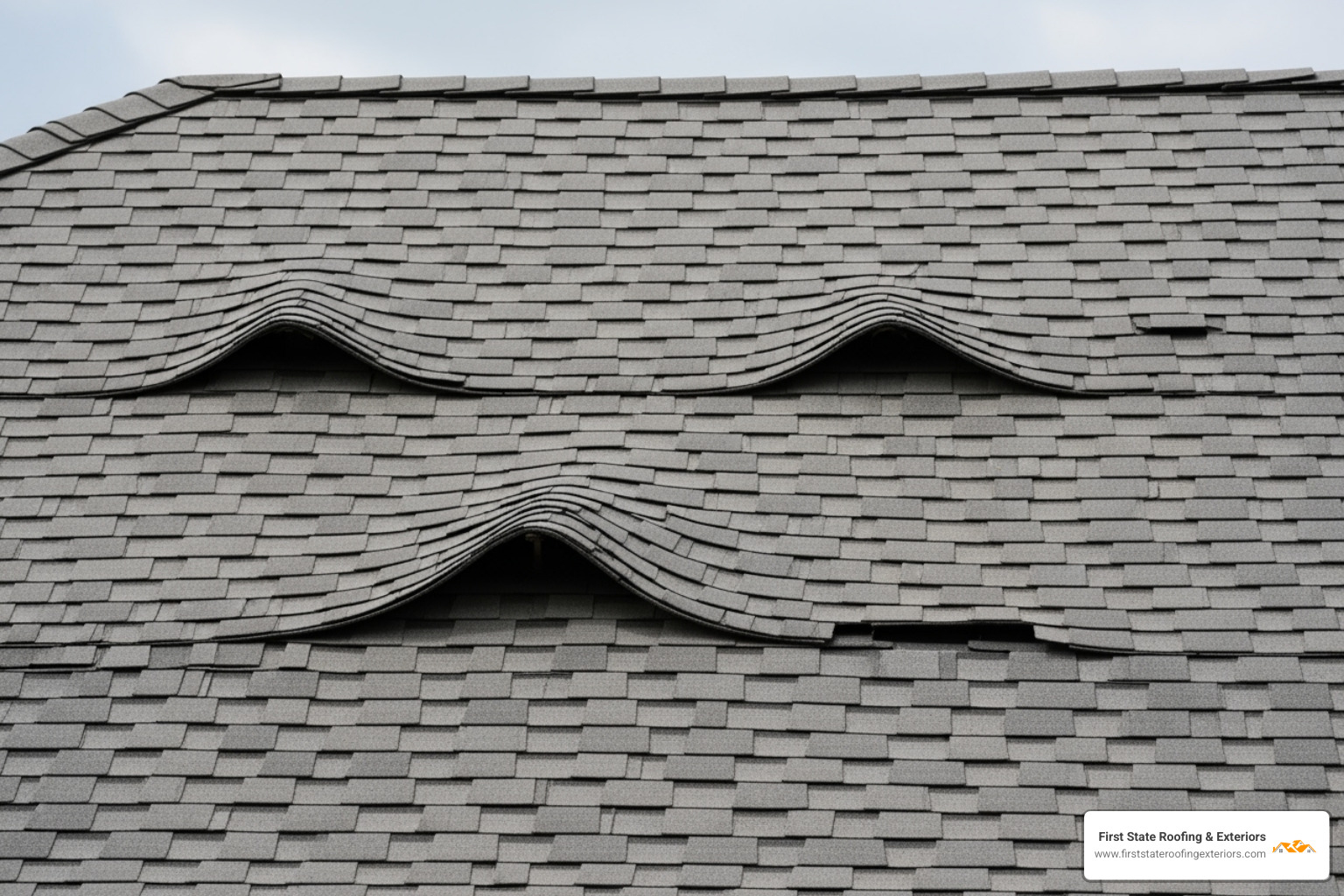 Curling and buckling asphalt shingles on a roof - find a roofer