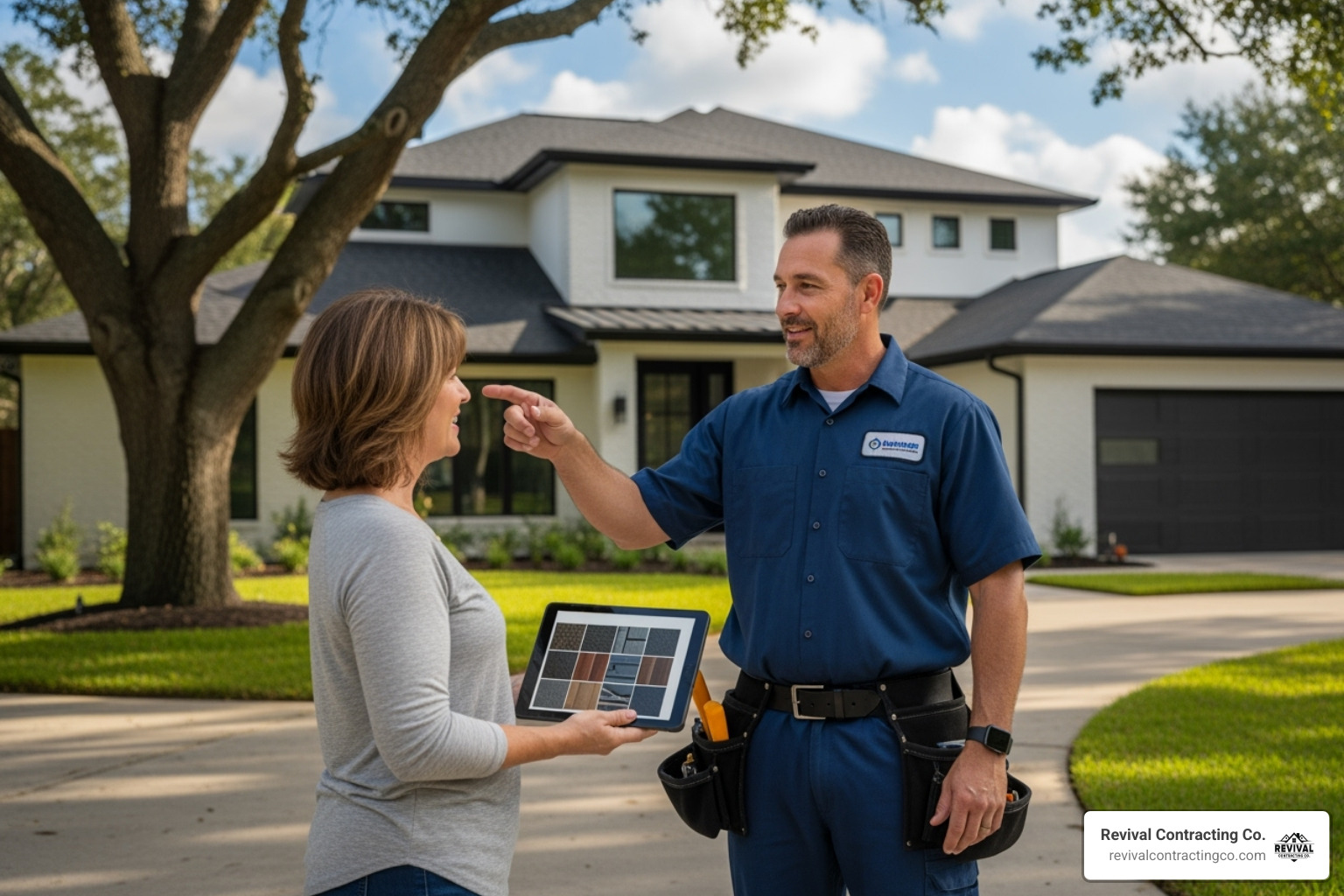 Image of a professional roofing contractor consulting with a homeowner - metal roofing Youngstown Ohio
