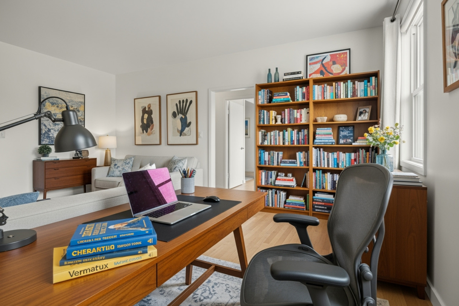 a well-lit apartment interior with a dedicated study area - apartments near uw madison wi