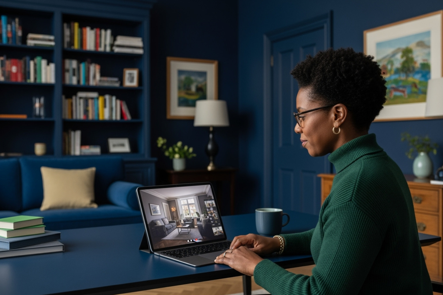 A person on a video call doing a virtual property viewing - university housing London