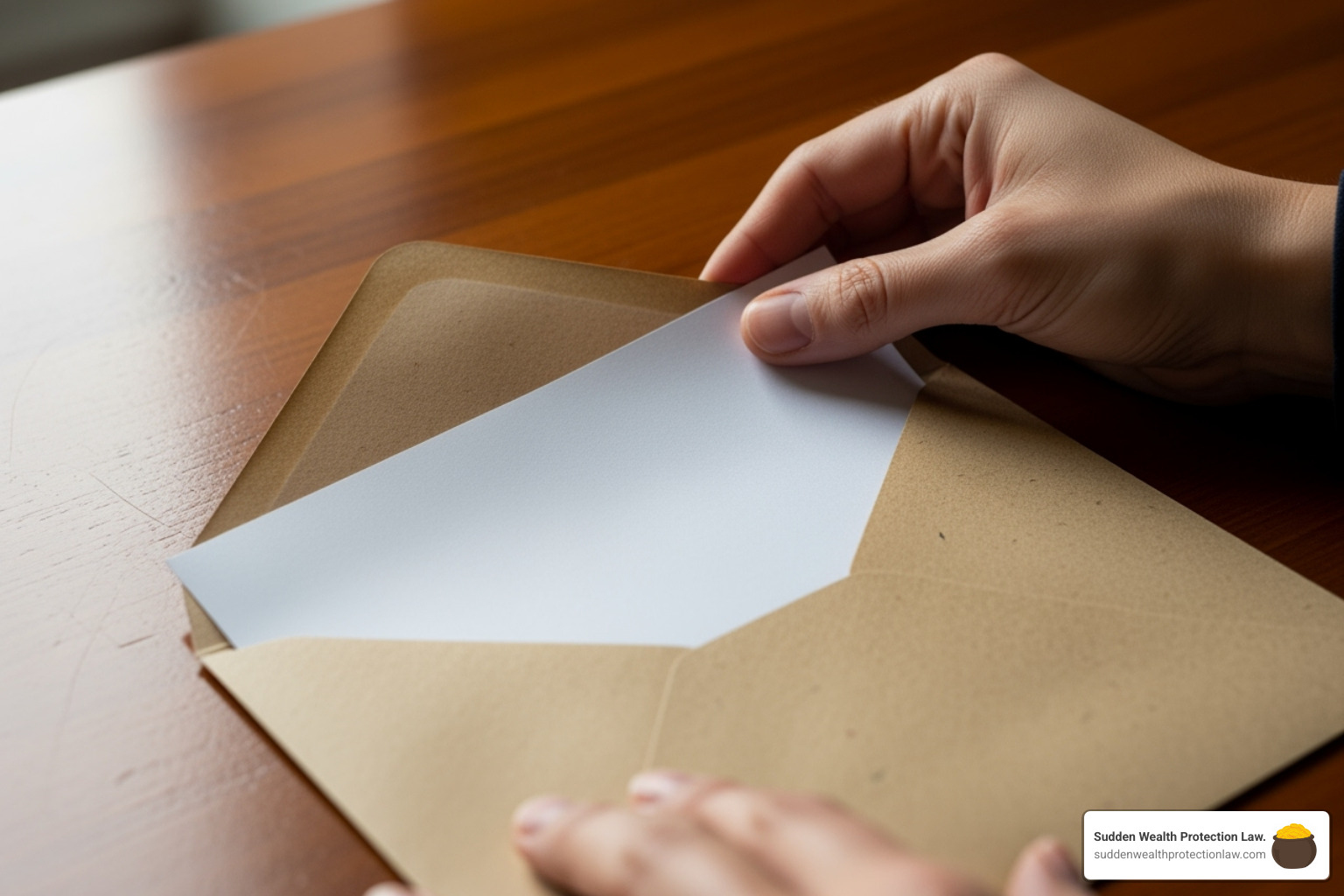A formal notice letter being placed in an envelope - living trust administration A formal notice letter being placed in an envelope - living trust administration