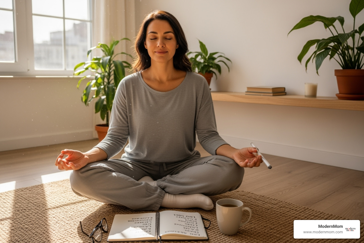 mom making a to-do list and meditating - develop coping skills