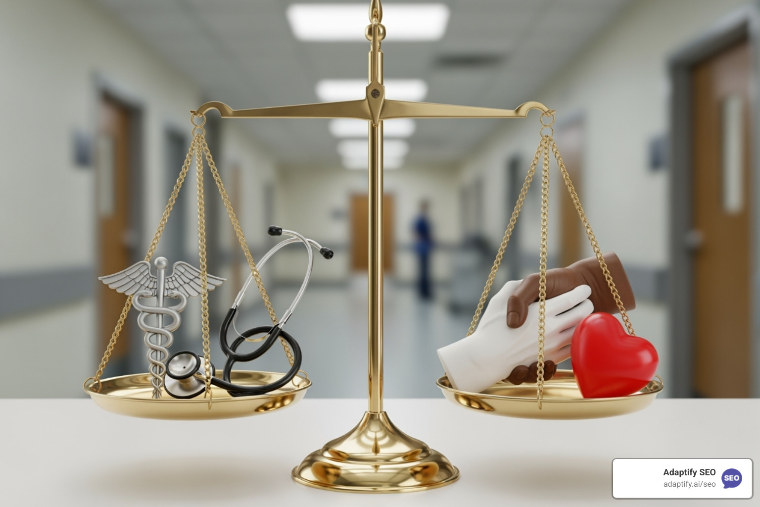Scales balancing medical expertise and patient trust - medical seo companies