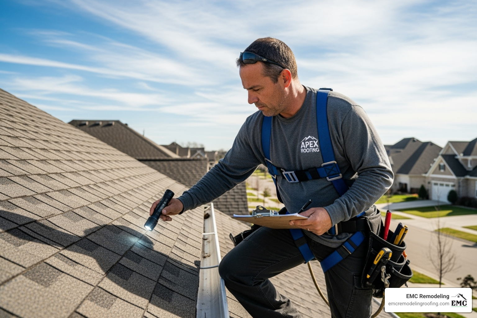 roofer conducting routine roof inspection - 24/7 emergency services
