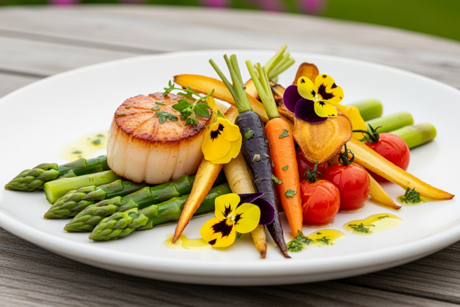 beautifully plated, colorful dish from Le Resto, highlighting its 'field to table' concept - chelsea restaurants
