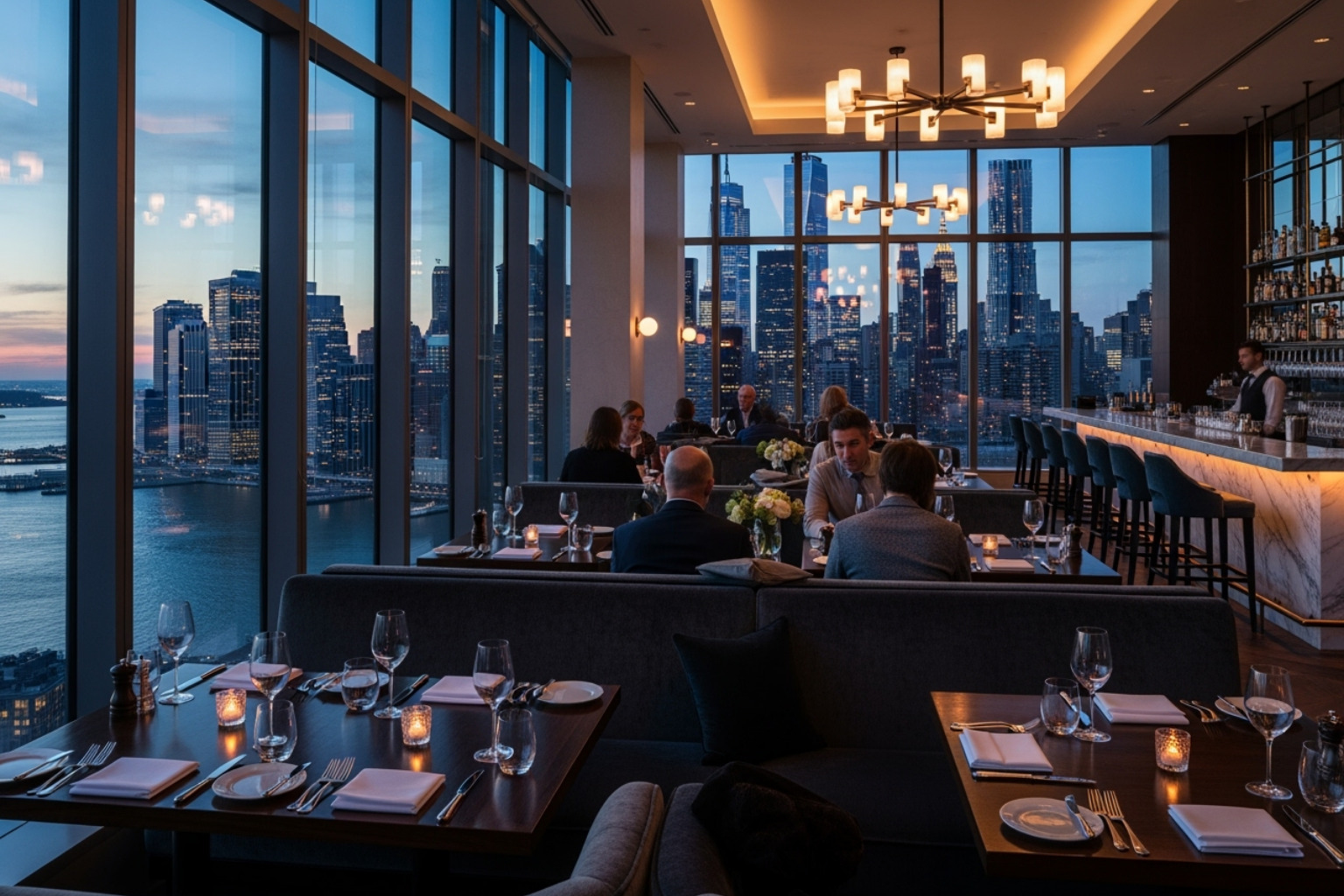 Local restaurant overlooking the New York City skyline - restaurants with a view
