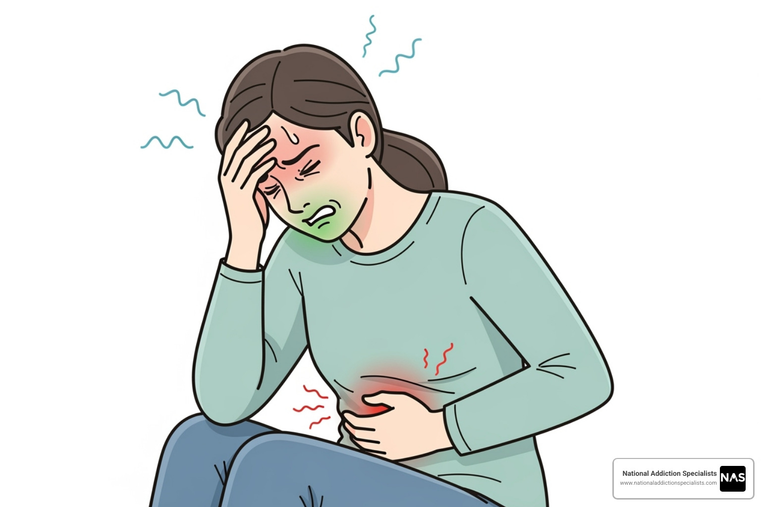A graphic illustrating common side effects such as headache, nausea, and stomach pain - buprenorphine and naloxone