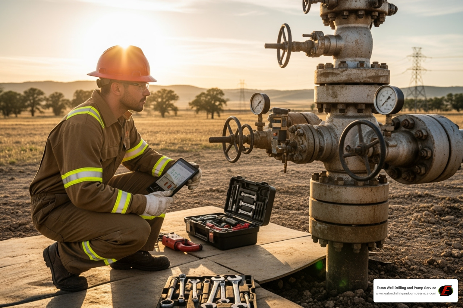 technician inspecting a wellhead - cloudy well water
