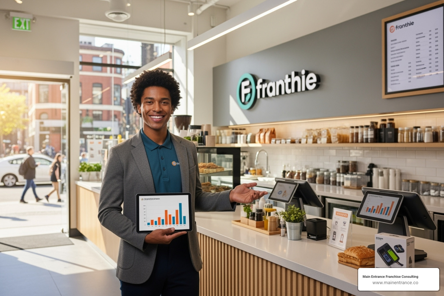 A single person successfully running their small, modern franchise business - emerging franchise opportunities