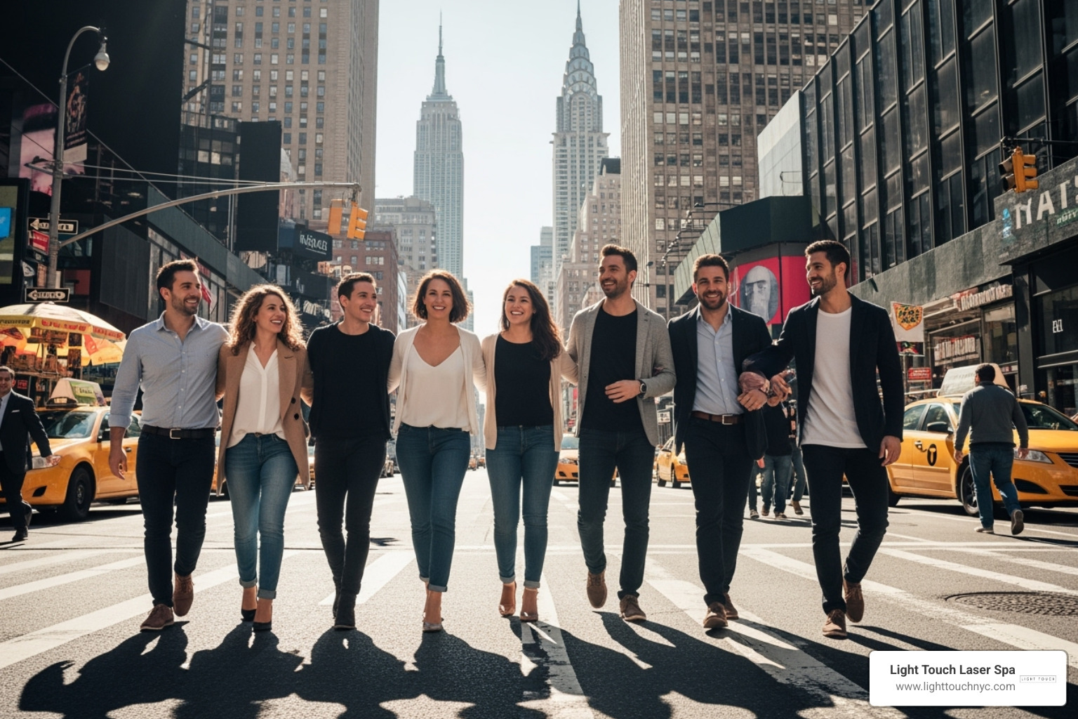 a diverse group of happy people enjoying NYC - best laser hair removal nyc a diverse group of happy people enjoying NYC - best laser hair removal nyc