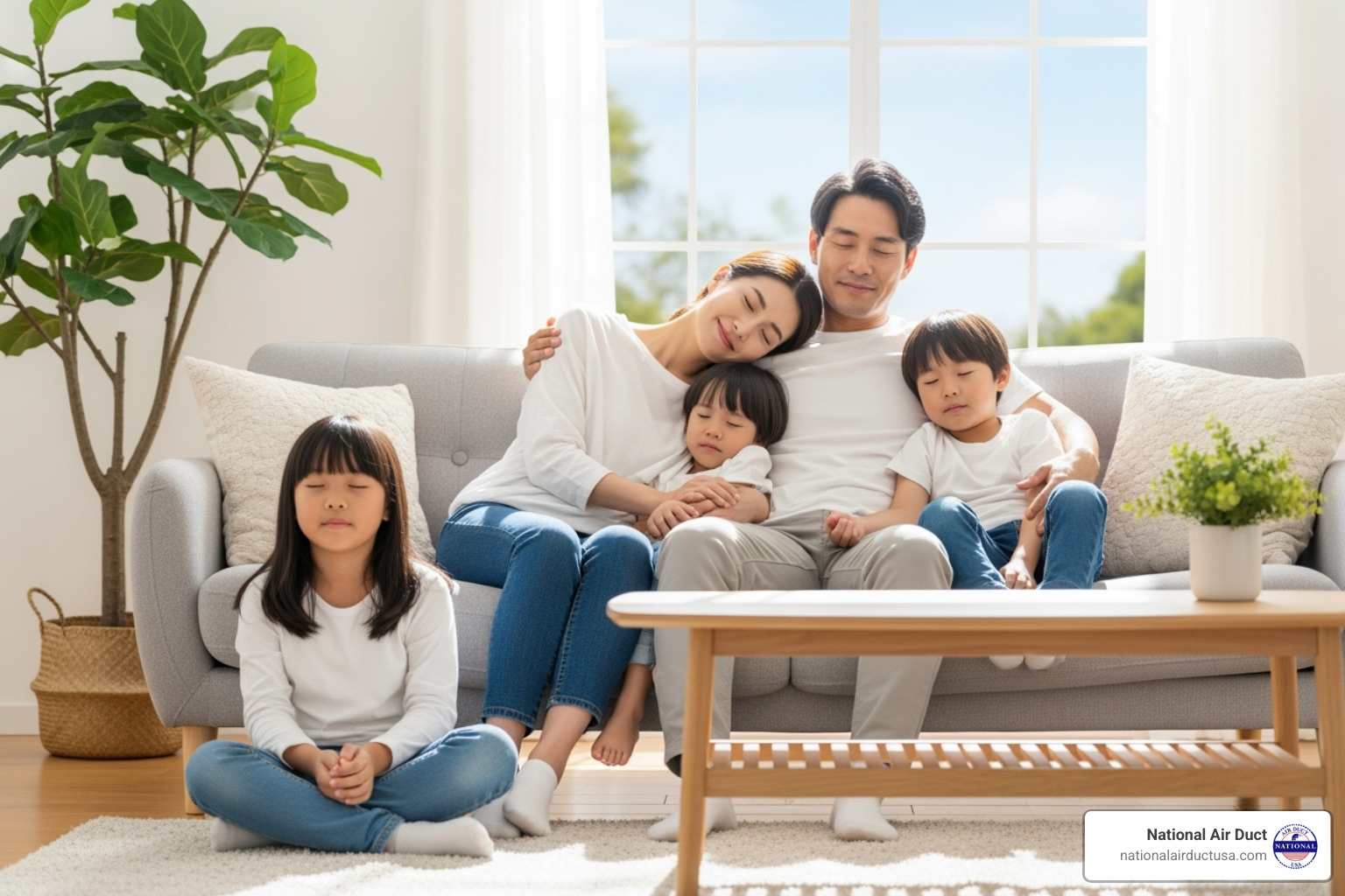 Happy family breathing easy in their home. - air duct cleaners near me
