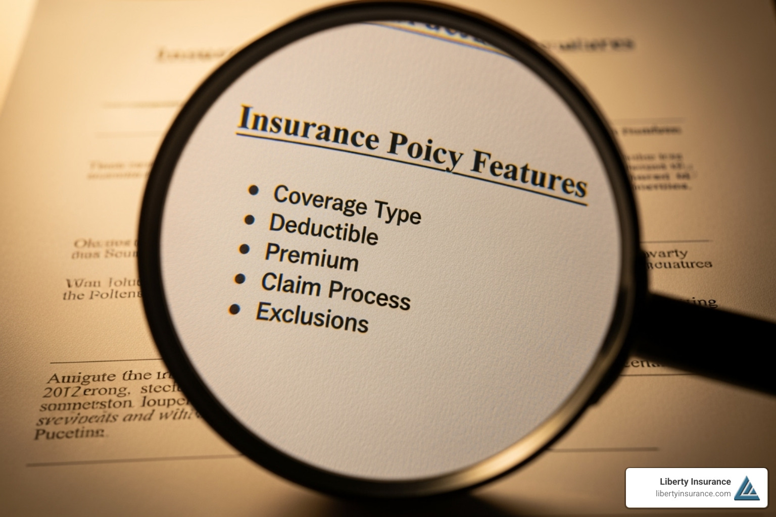 magnifying glass over a list of insurance policy features - builders risk insurance companies