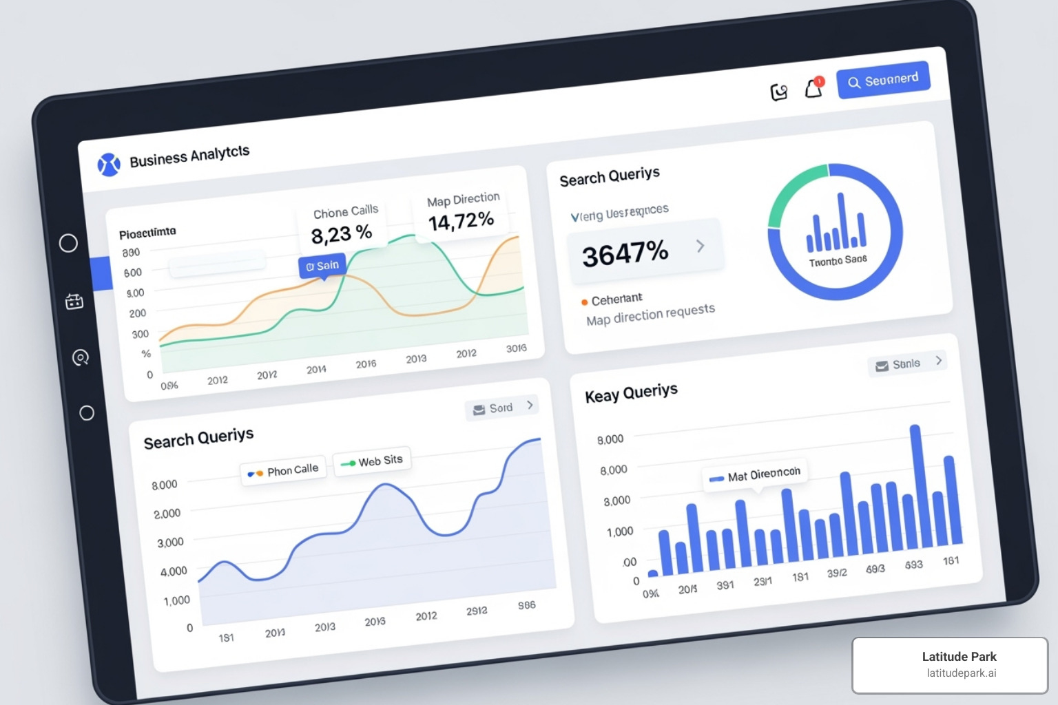 Google Business Profile Performance report showing keyword queries, user actions (calls, website clicks, directions), and trends over time - google business profile optimization 2025
