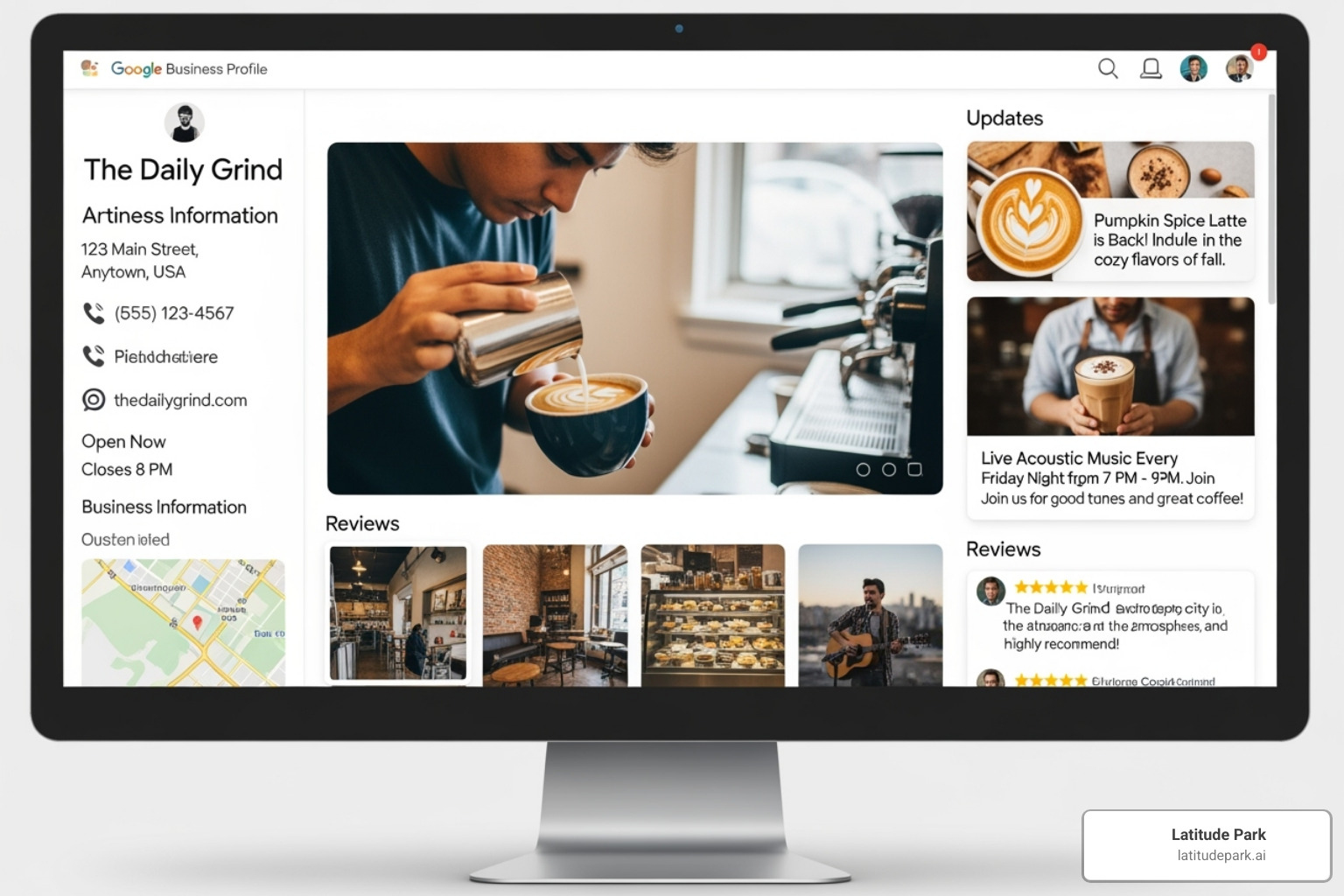 Visually appealing Google Business Profile featuring recent high-quality photos, engaging Google Posts, and prominent positive customer reviews - google business profile optimization 2025