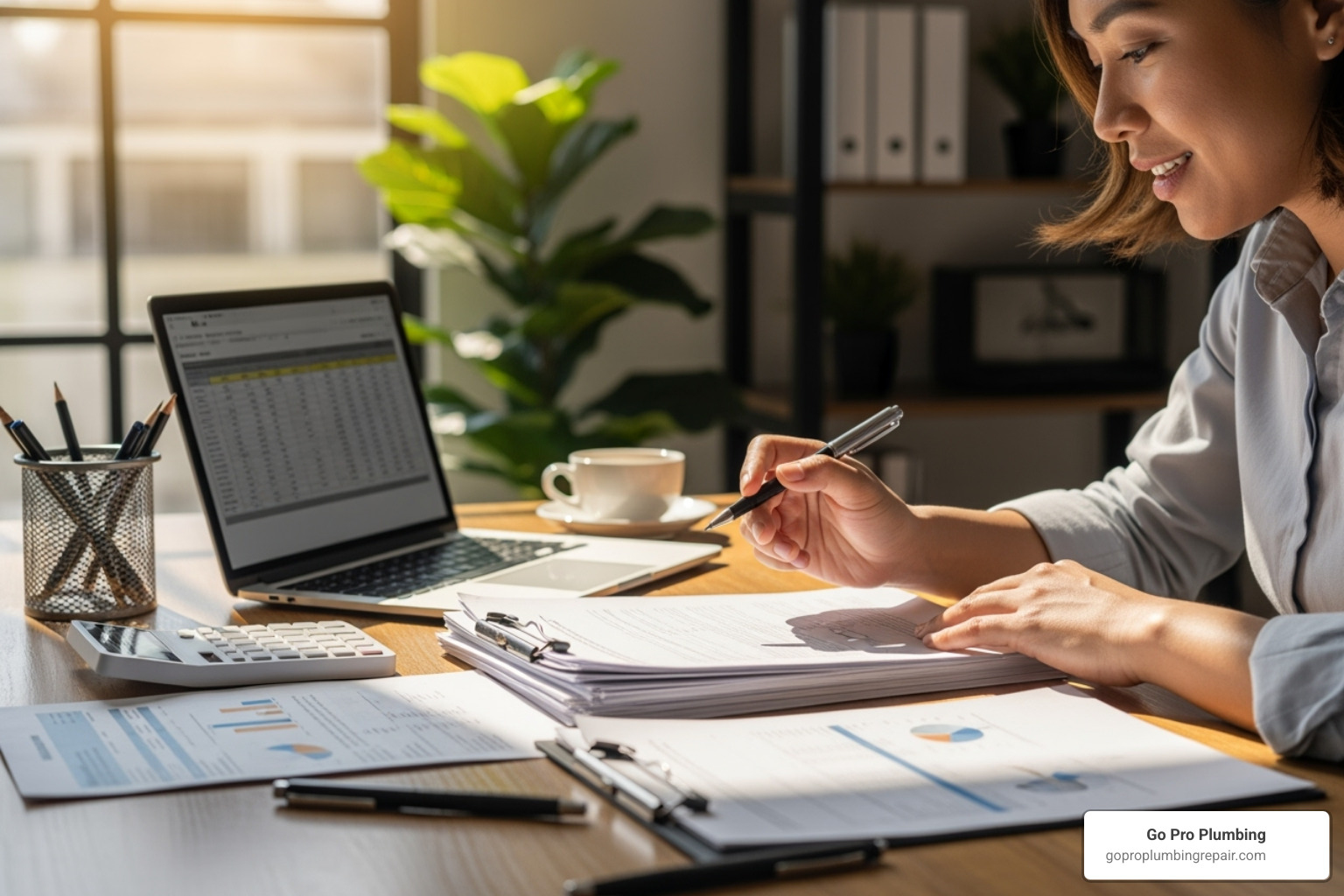 person reviewing financial document with hopeful expression - how do i finance a water heater