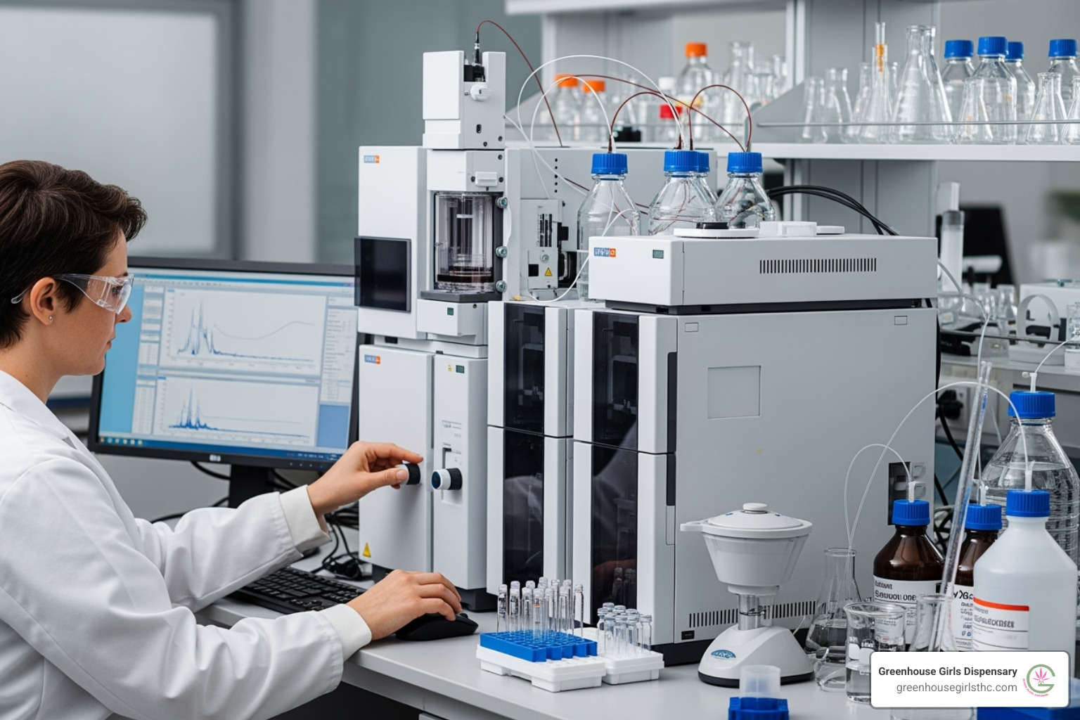 A laboratory technician using an HPLC machine - cannabis analysis