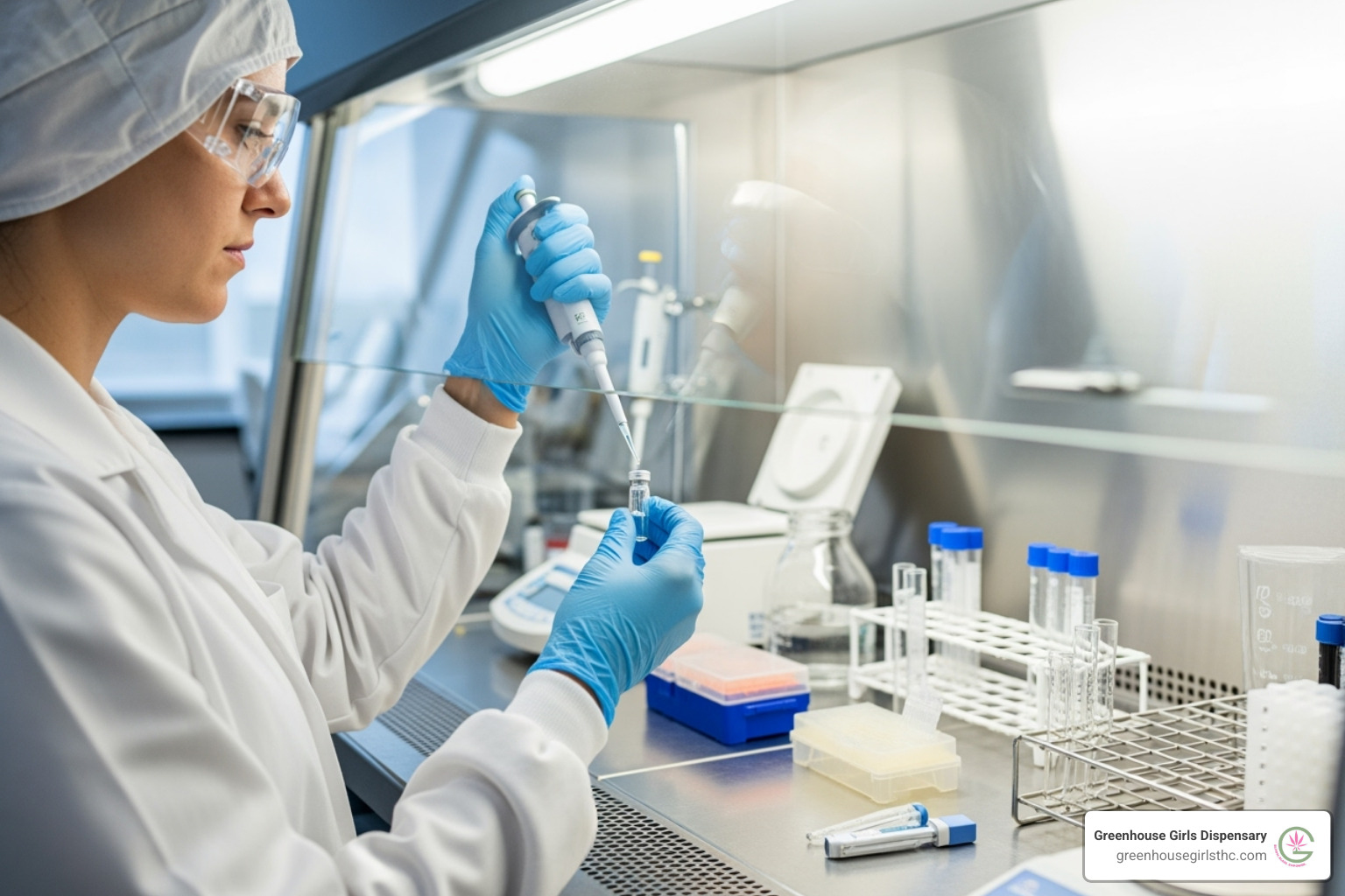 A lab technician carefully preparing a sample in a sterile environment - cannabis analysis