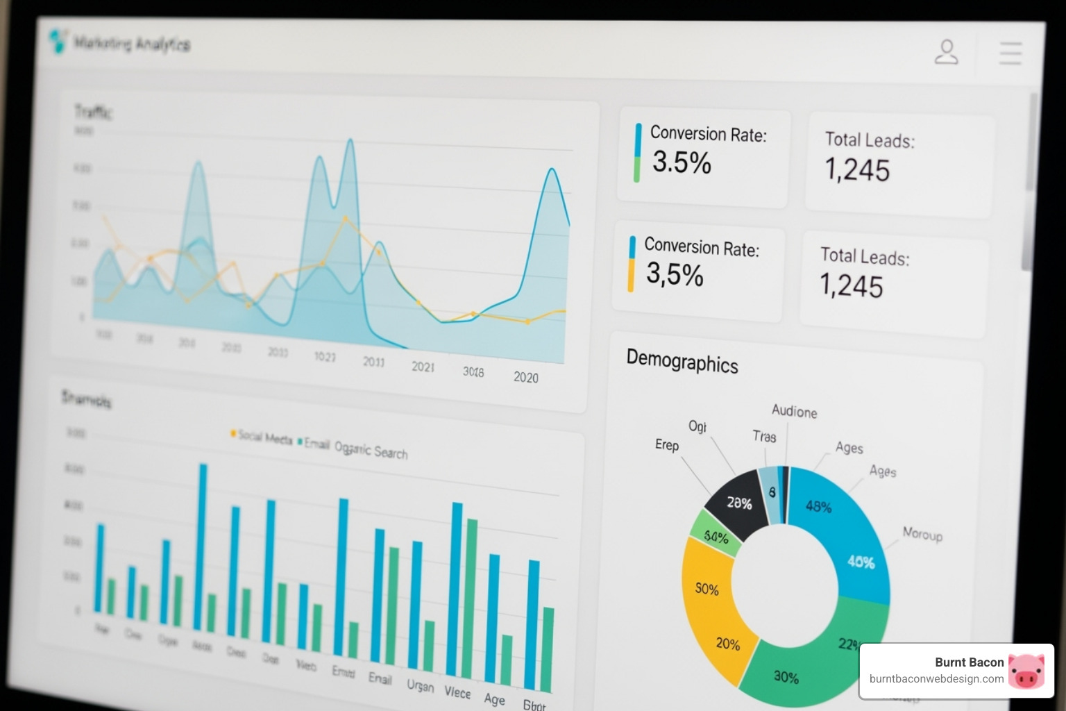 Image of a marketing analytics dashboard on a computer screen - vet marketing agency Image of a marketing analytics dashboard on a computer screen - vet marketing agency