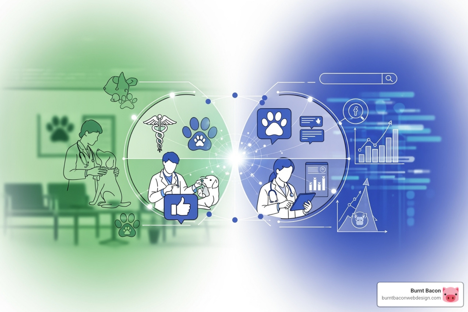 Image of a diagram showing the intersection of veterinary medicine and digital marketing - vet marketing agency Image of a diagram showing the intersection of veterinary medicine and digital marketing - vet marketing agency