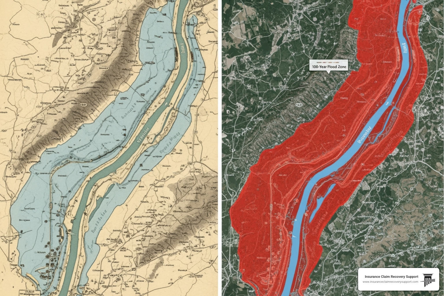 An image comparing an outdated FEMA flood map to a modern First Street Foundation map for Camp Mystic, highlighting discrepancies in flood zone designations - Texas Flood 2025