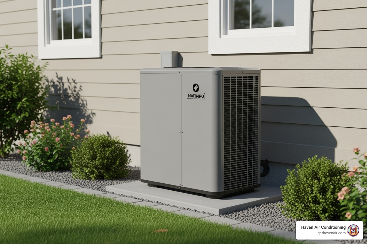 A sleek, modern, and energy-efficient HVAC outdoor unit is neatly installed beside a home, showcasing a clean and professional setup - heating and air conditioner repair