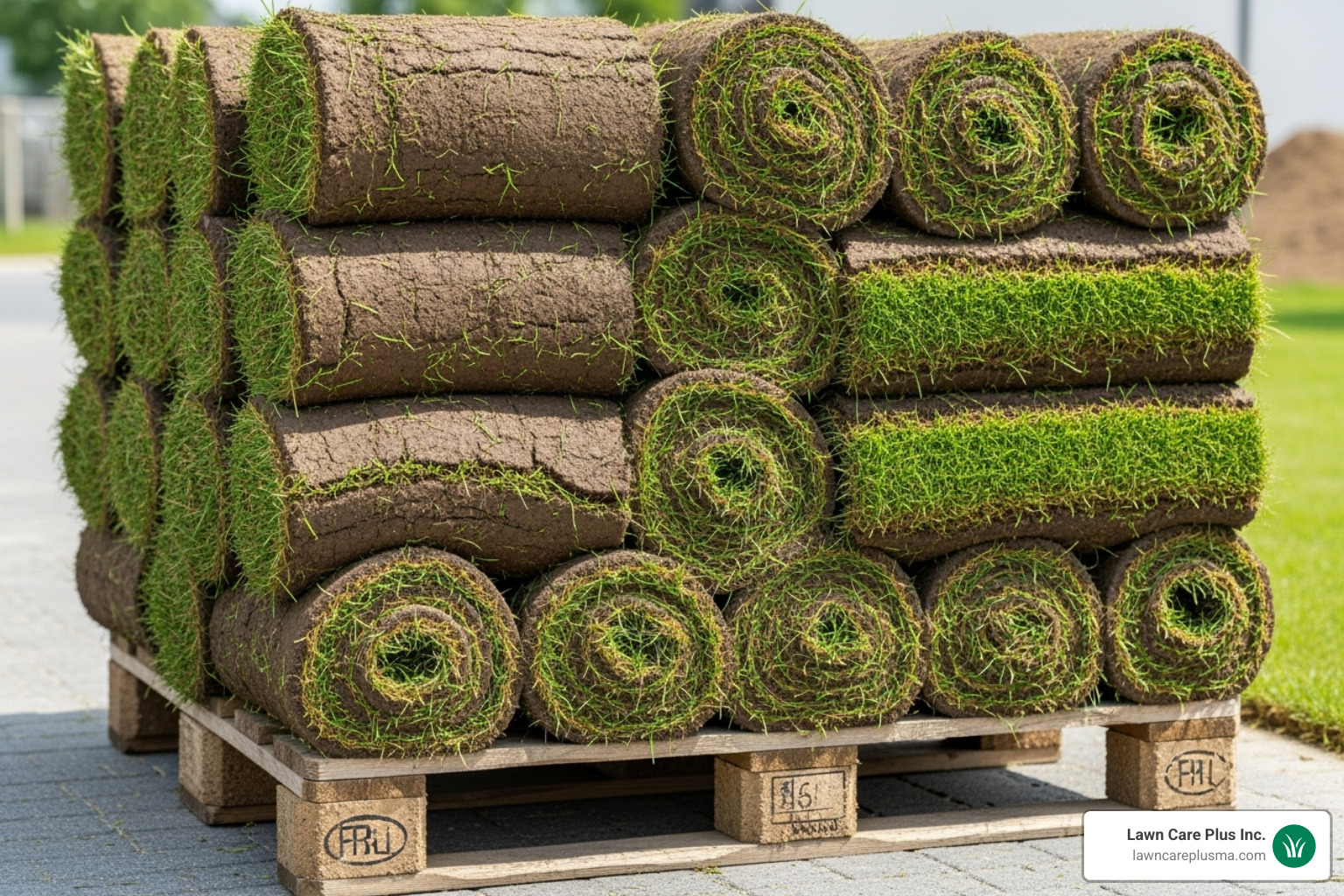 sod rolls stacked on a pallet ready for installation - lawn installation price sod rolls stacked on a pallet ready for installation - lawn installation price