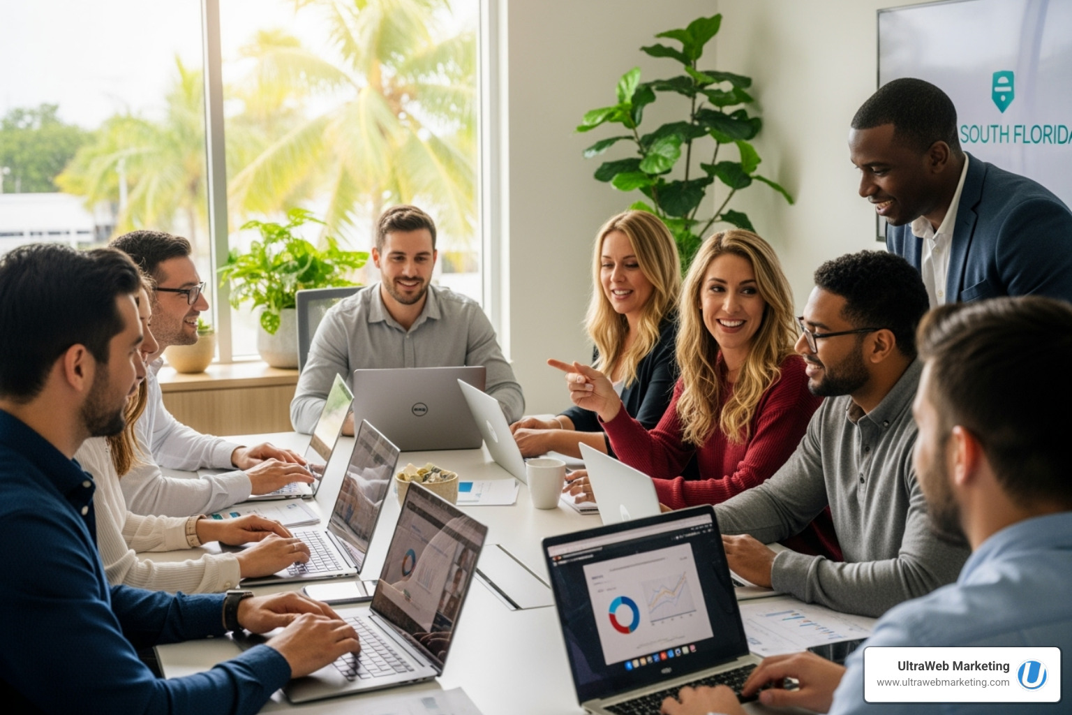 A team meeting in a local South Florida office, emphasizing local collaboration and understanding - web development firms near me A team meeting in a local South Florida office, emphasizing local collaboration and understanding - web development firms near me