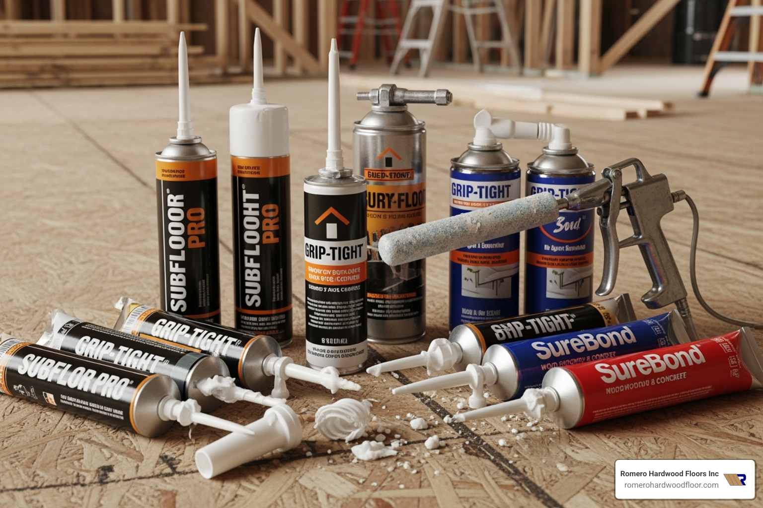 different subfloor adhesive packaging and application tools - Adhesive for subfloor