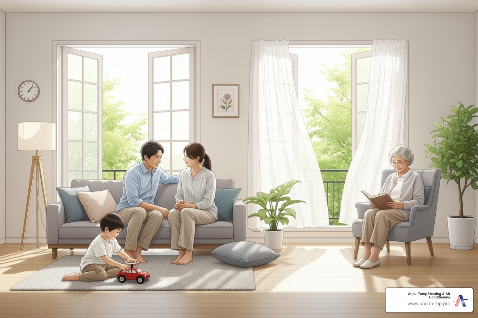 Image of a family with a child and an elderly person enjoying fresh air indoors - Ormond Beach air quality Image of a family with a child and an elderly person enjoying fresh air indoors - Ormond Beach air quality