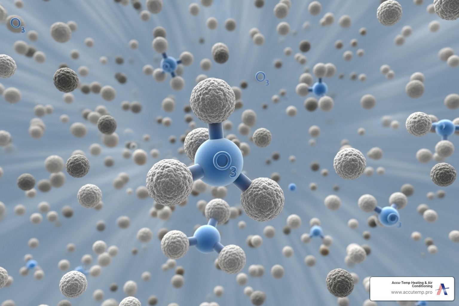 Illustration showing microscopic PM2.5 particles and Ozone molecules in the air - Ormond Beach air quality Illustration showing microscopic PM2.5 particles and Ozone molecules in the air - Ormond Beach air quality