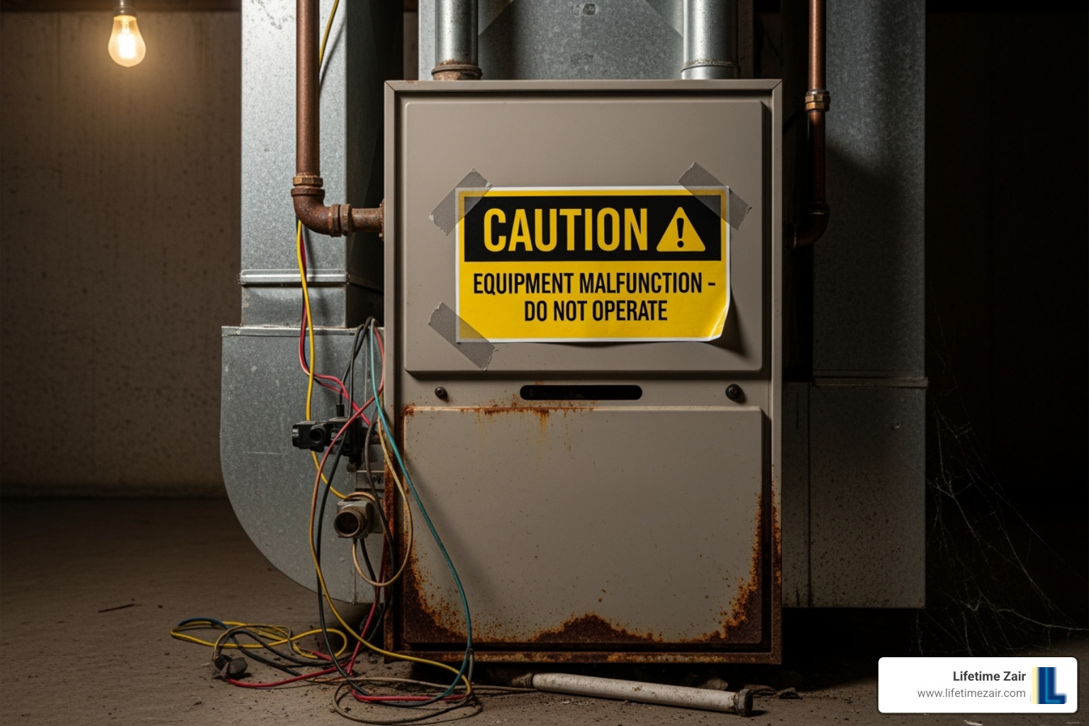furnace with warning sign - furnace repair lantana tx