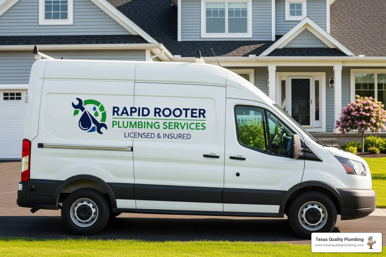 a licensed and insured plumber's van with company branding - repipe specialists houston tx