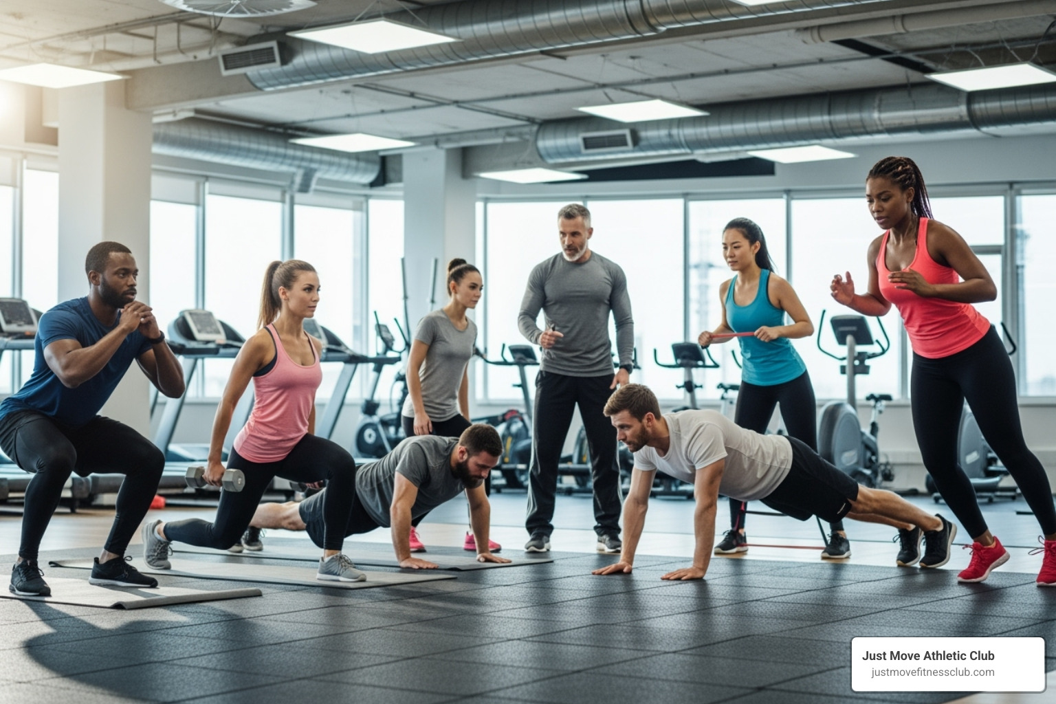 image of a small group in a Just Move Athletic Club training session - Custom training programs