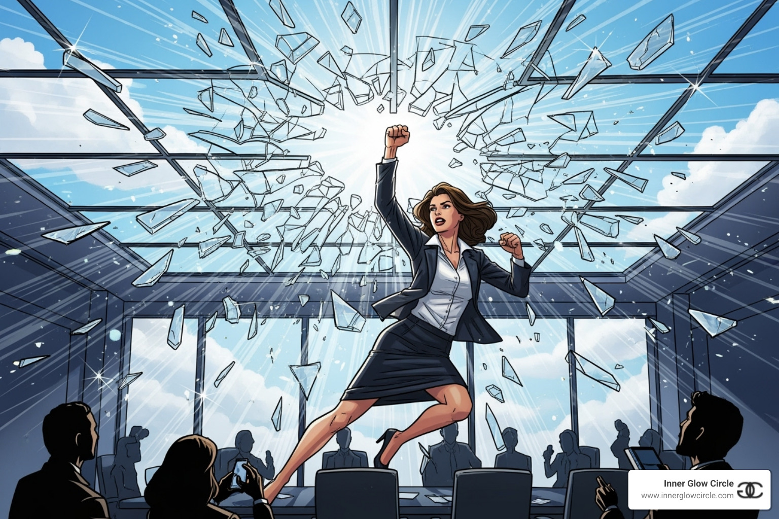illustration of a woman breaking through a glass ceiling - Building confidence in women