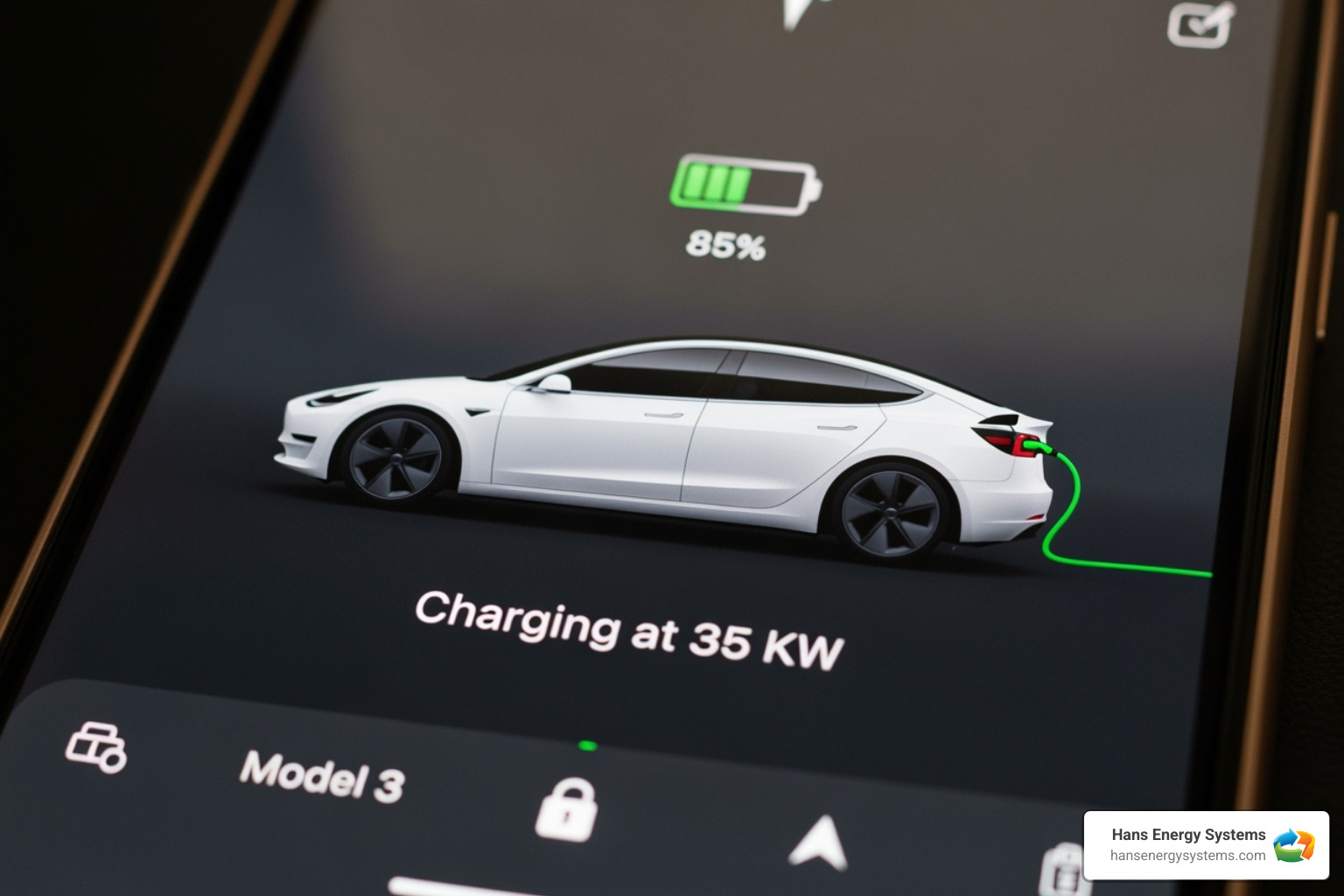 the Tesla app showing charging status - tesla model 3 home charger installation