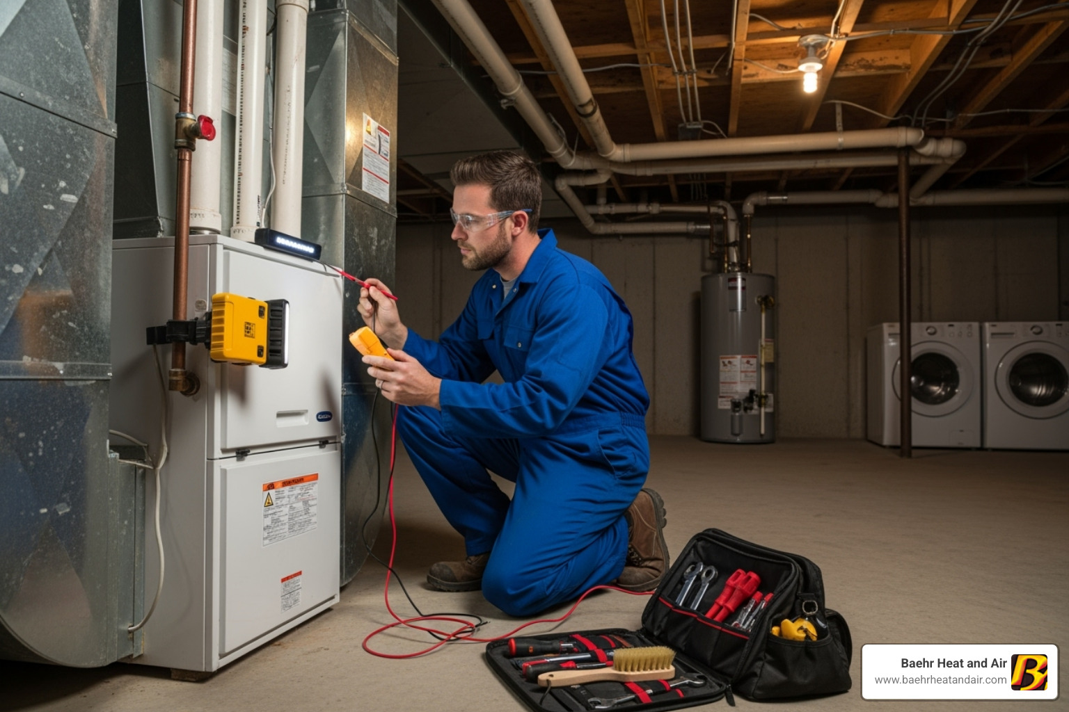 HVAC technician inspecting furnace - furnace repair grass valley HVAC technician inspecting furnace - furnace repair grass valley