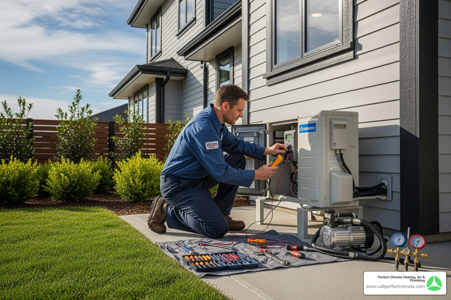 HVAC technician servicing outdoor mini split unit - mini split common problems HVAC technician servicing outdoor mini split unit - mini split common problems