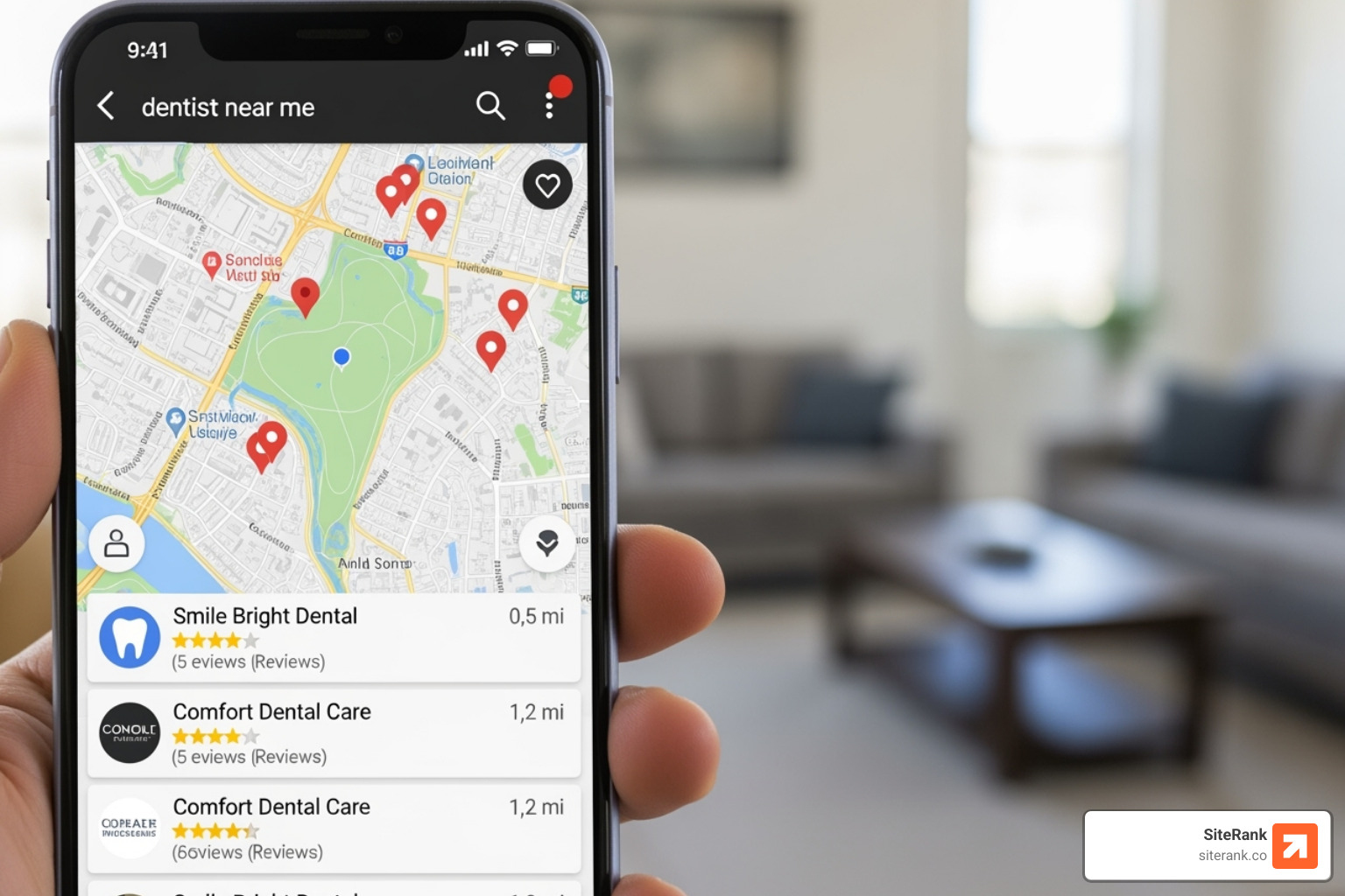 Google Maps search result for "dentist near me" - dental practice seo Google Maps search result for "dentist near me" - dental practice seo